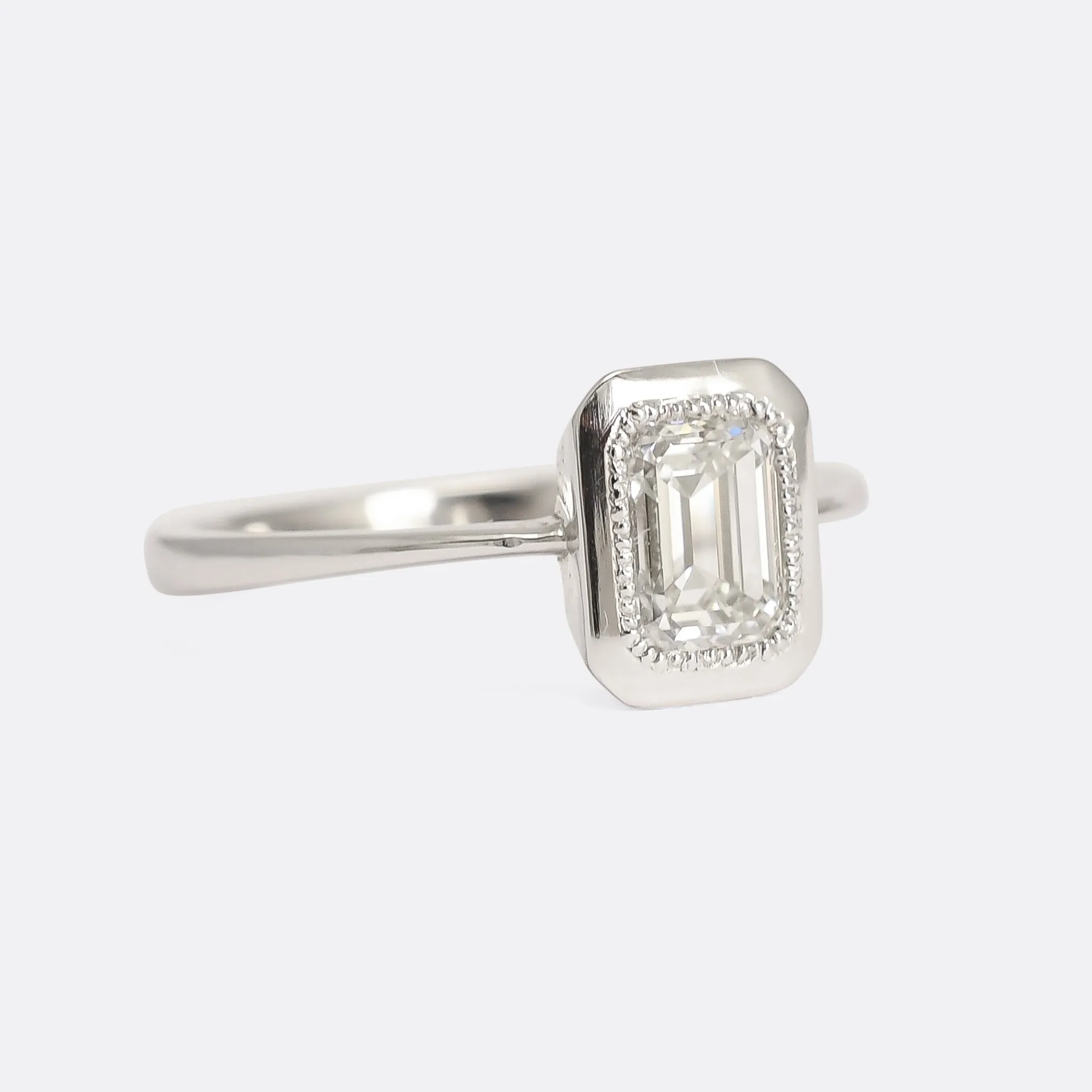 Contemporary GIA 1.02ct Emerald Cut Diamond Solitaire Ring