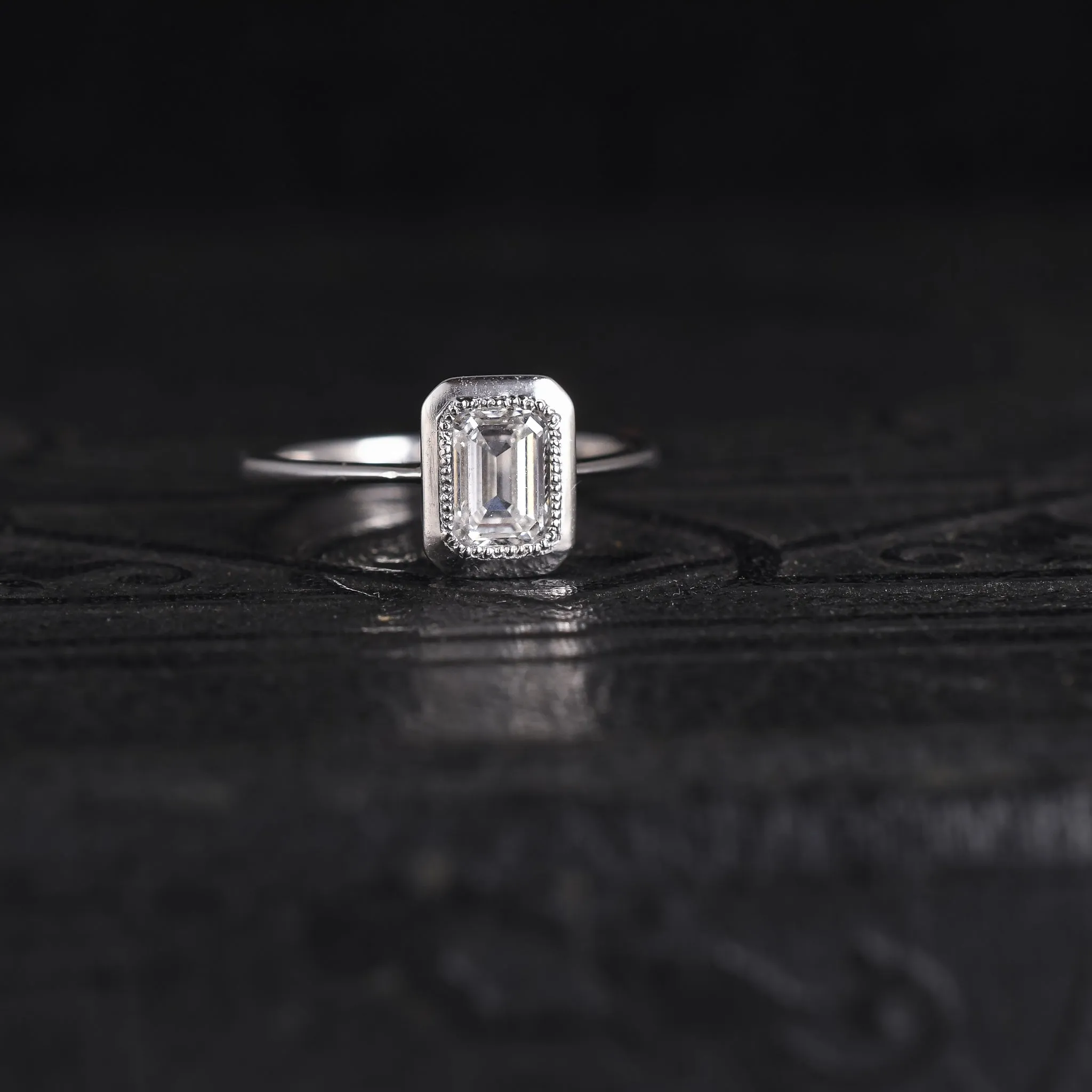 Contemporary GIA 1.02ct Emerald Cut Diamond Solitaire Ring