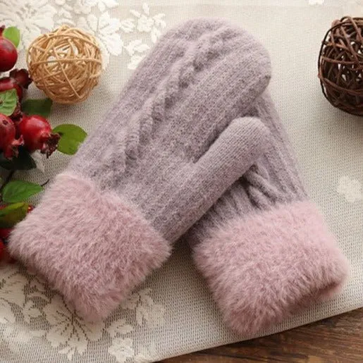 Cozy Cable Knit Mittens with Furry Cuffs