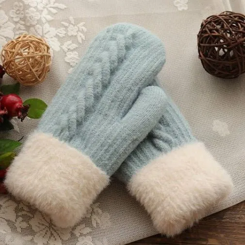 Cozy Cable Knit Mittens with Furry Cuffs