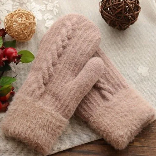 Cozy Cable Knit Mittens with Furry Cuffs