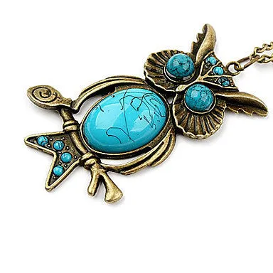 Cute Vintage Owl Blue Gem Necklace