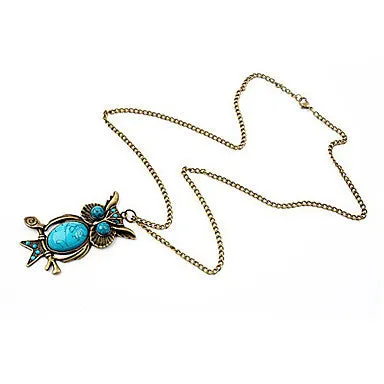 Cute Vintage Owl Blue Gem Necklace