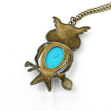 Cute Vintage Owl Blue Gem Necklace