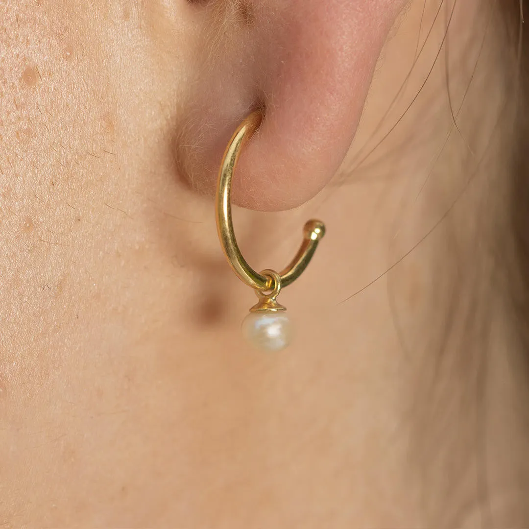 Dainty Pearl Drop Hoop Earrings | Ivory - Gold