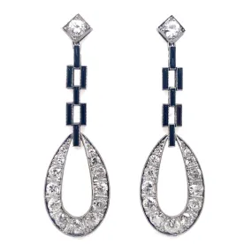 Delicate Art Déco platinum diamond and onyx earrings,. 1925