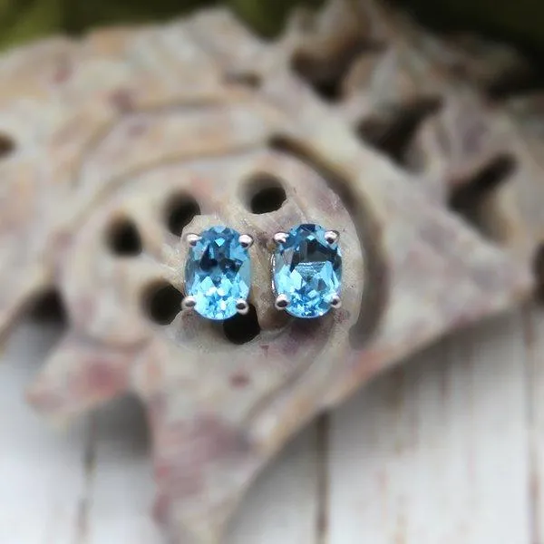 Delicate Blue Topaz Stud Earrings