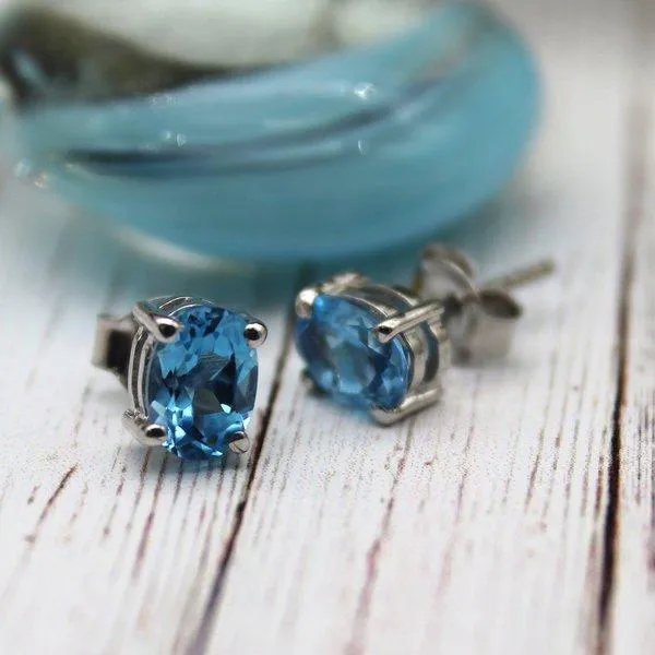 Delicate Blue Topaz Stud Earrings