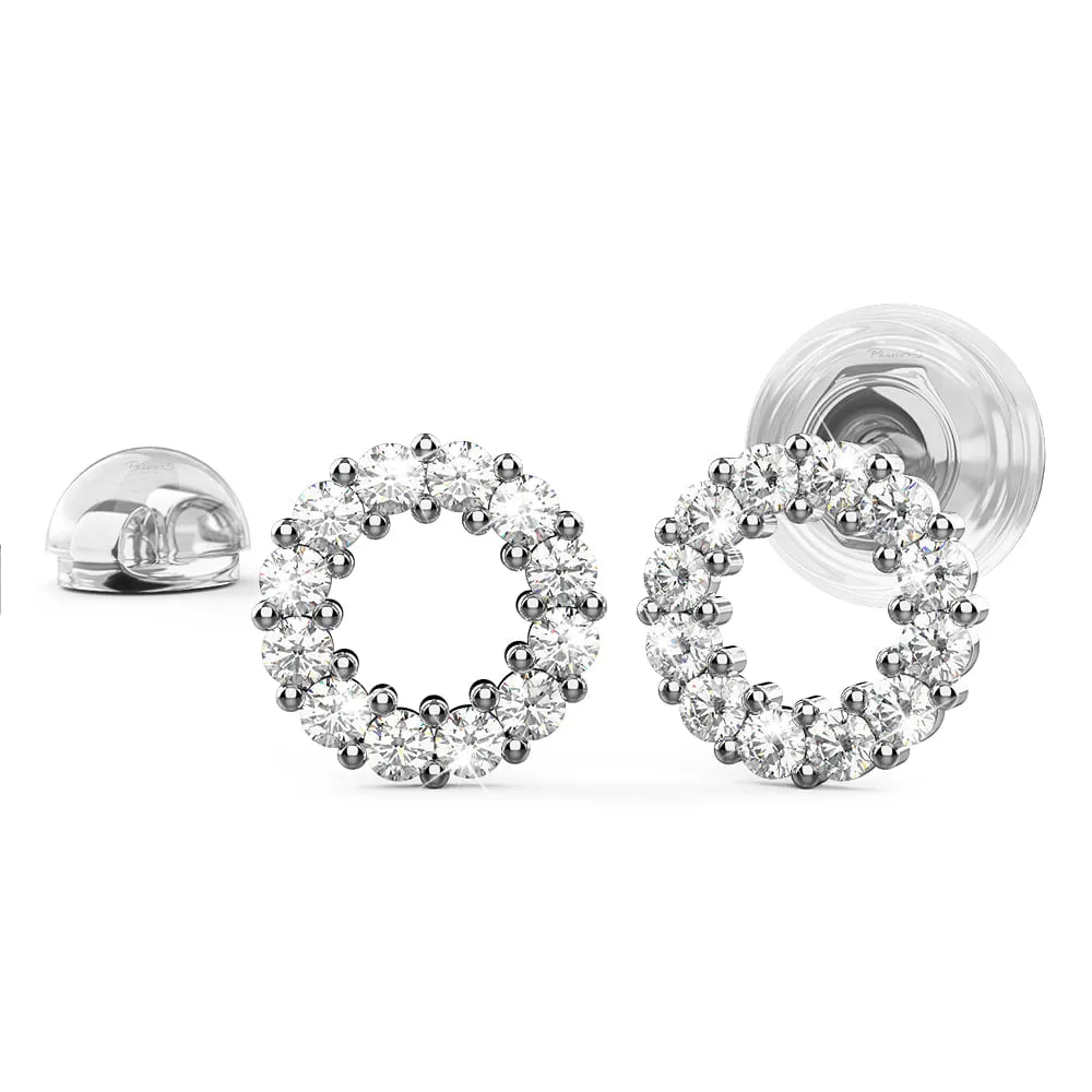 Delicate Diamond Halo Stud Earrings Encased in 18k White Gold