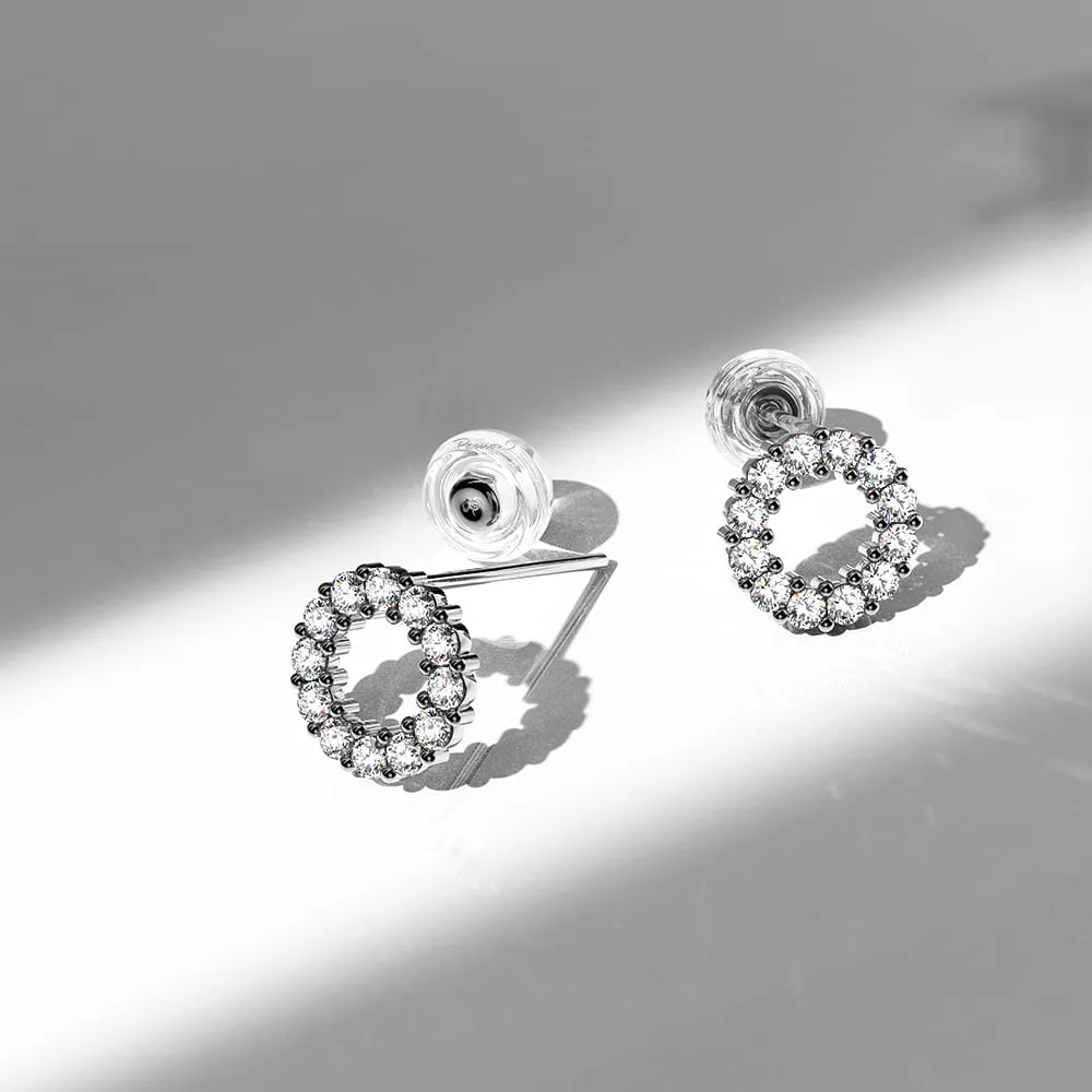 Delicate Diamond Halo Stud Earrings Encased in 18k White Gold