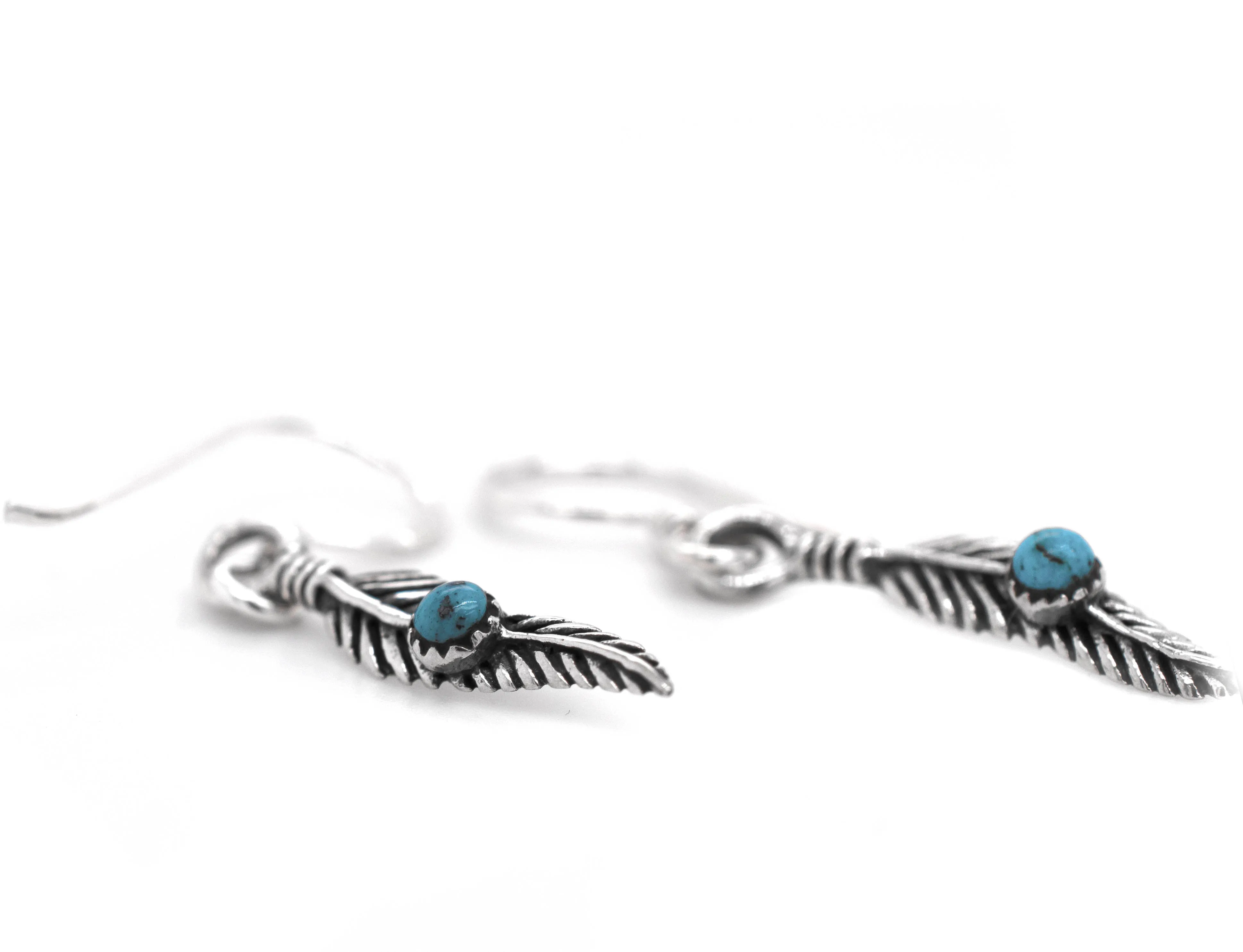 Delicate Feather Earrings with Turquoise Stones