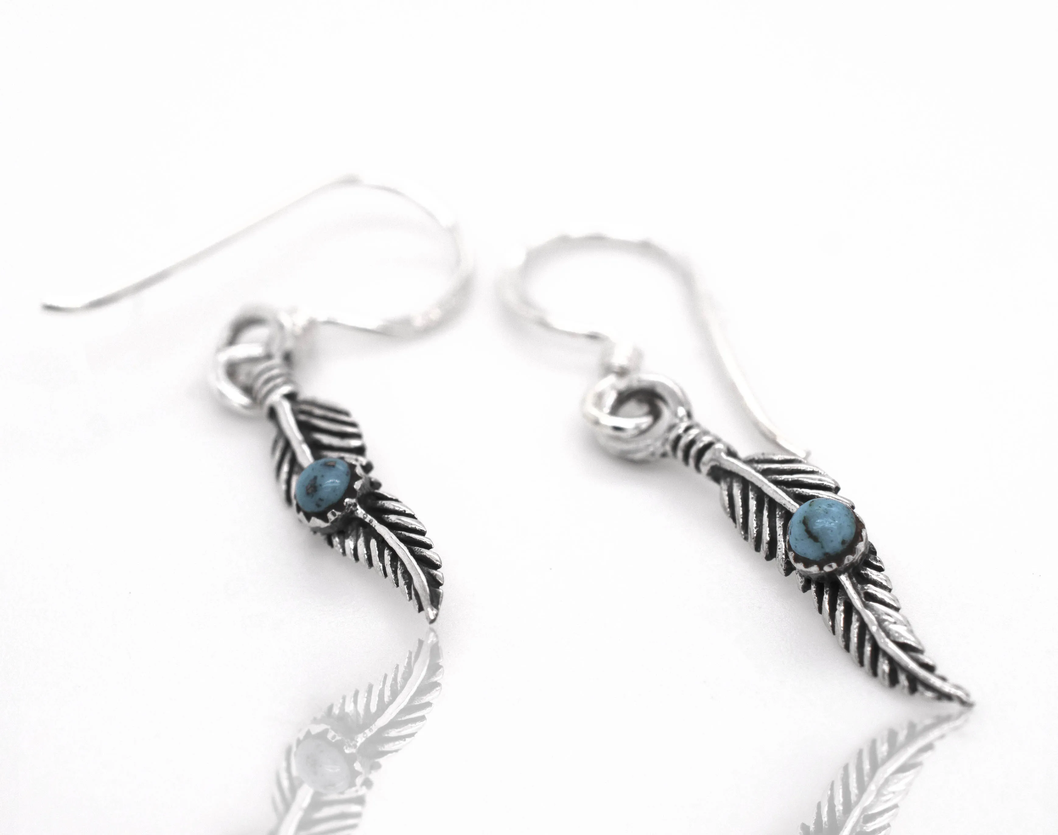 Delicate Feather Earrings with Turquoise Stones