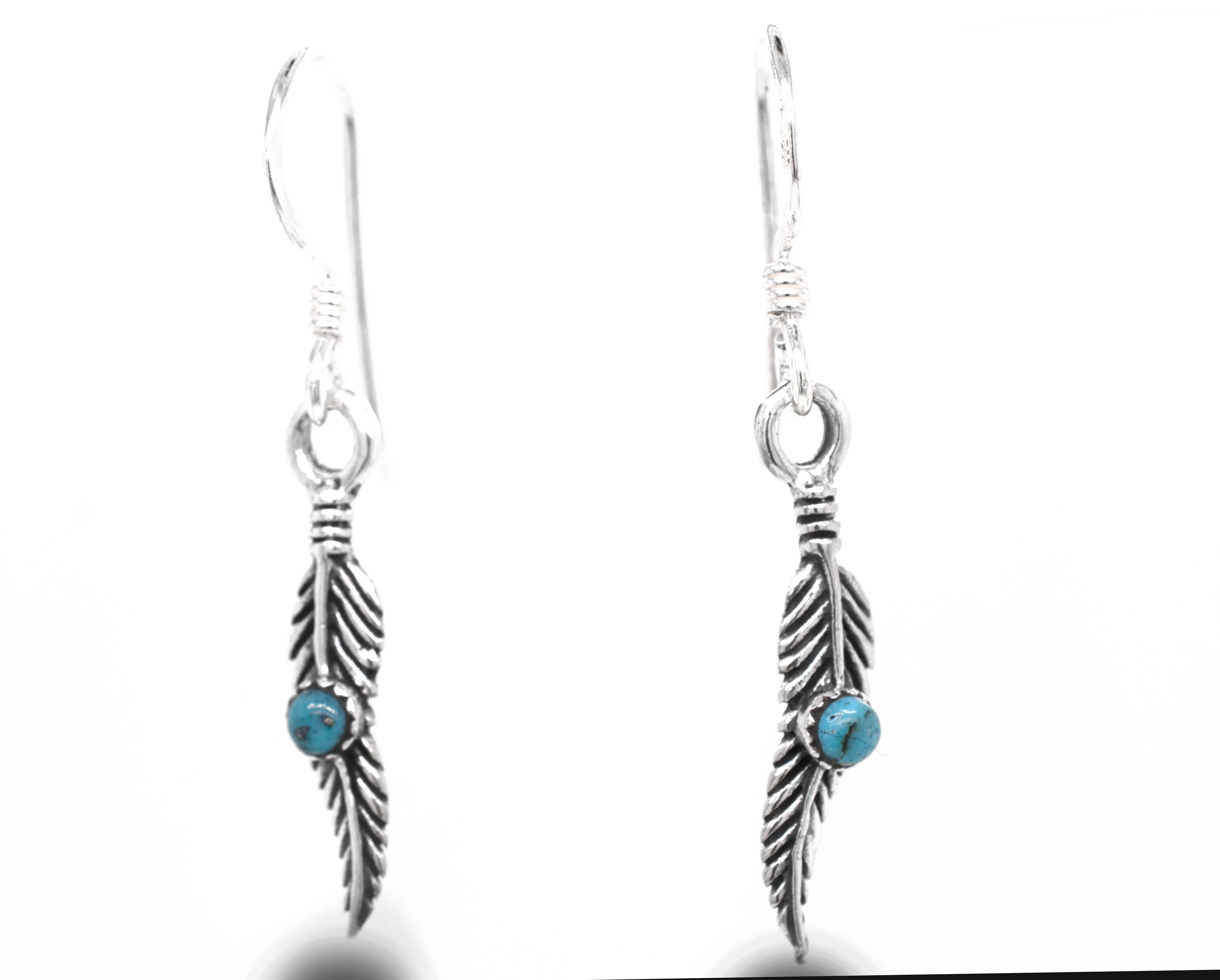 Delicate Feather Earrings with Turquoise Stones