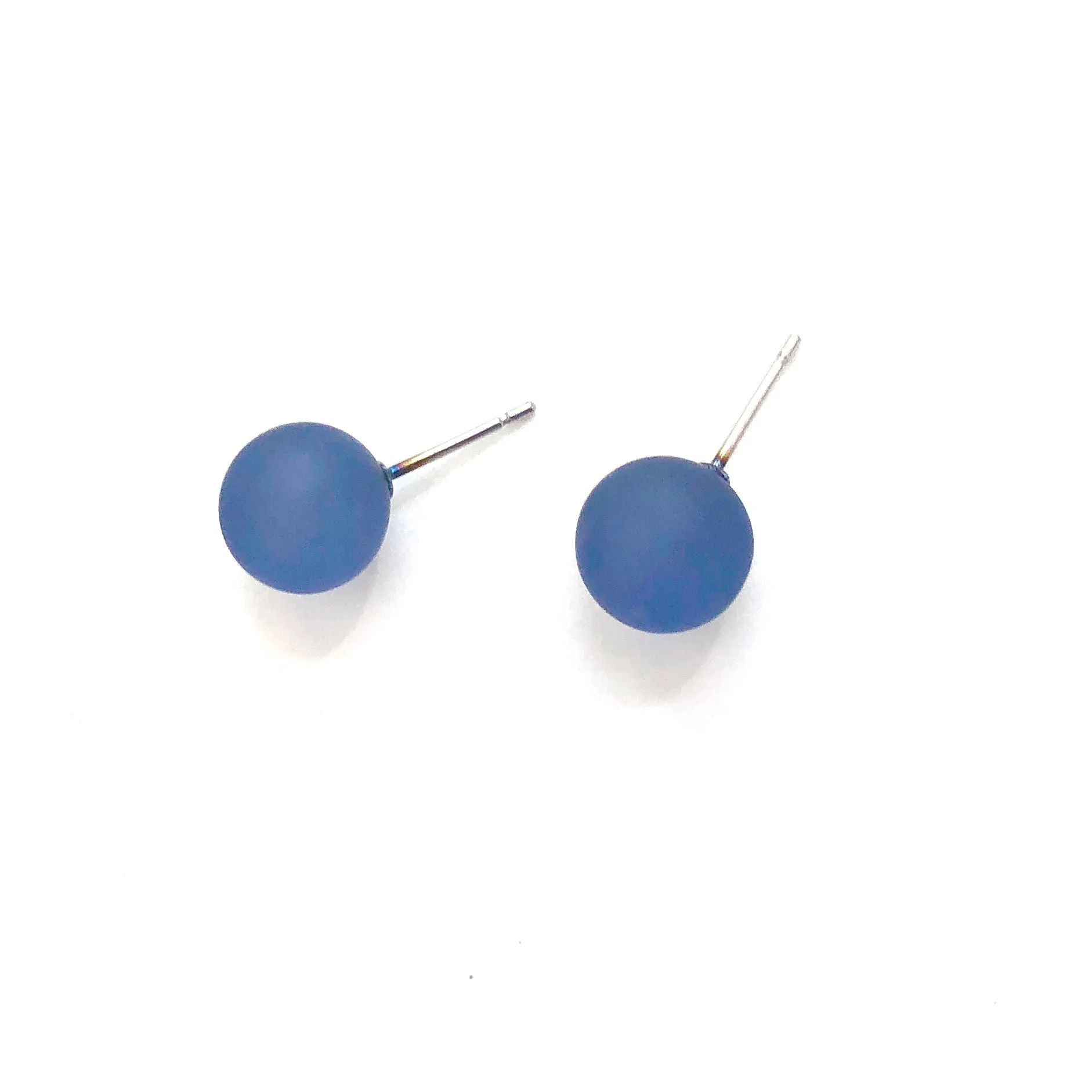 Denim Blue Frosted Lucite Ball Stud Earrings