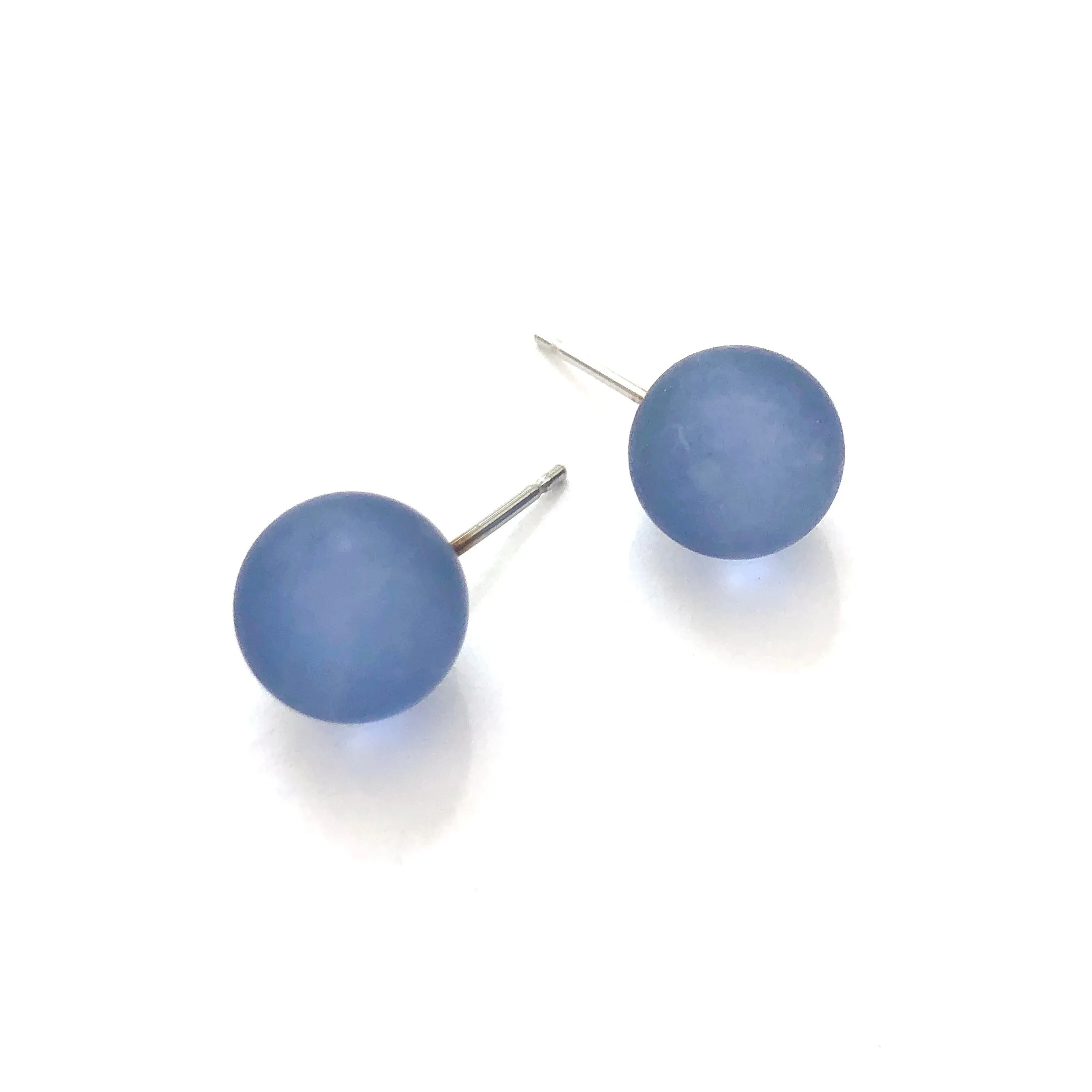 Denim Blue Frosted Lucite Ball Stud Earrings