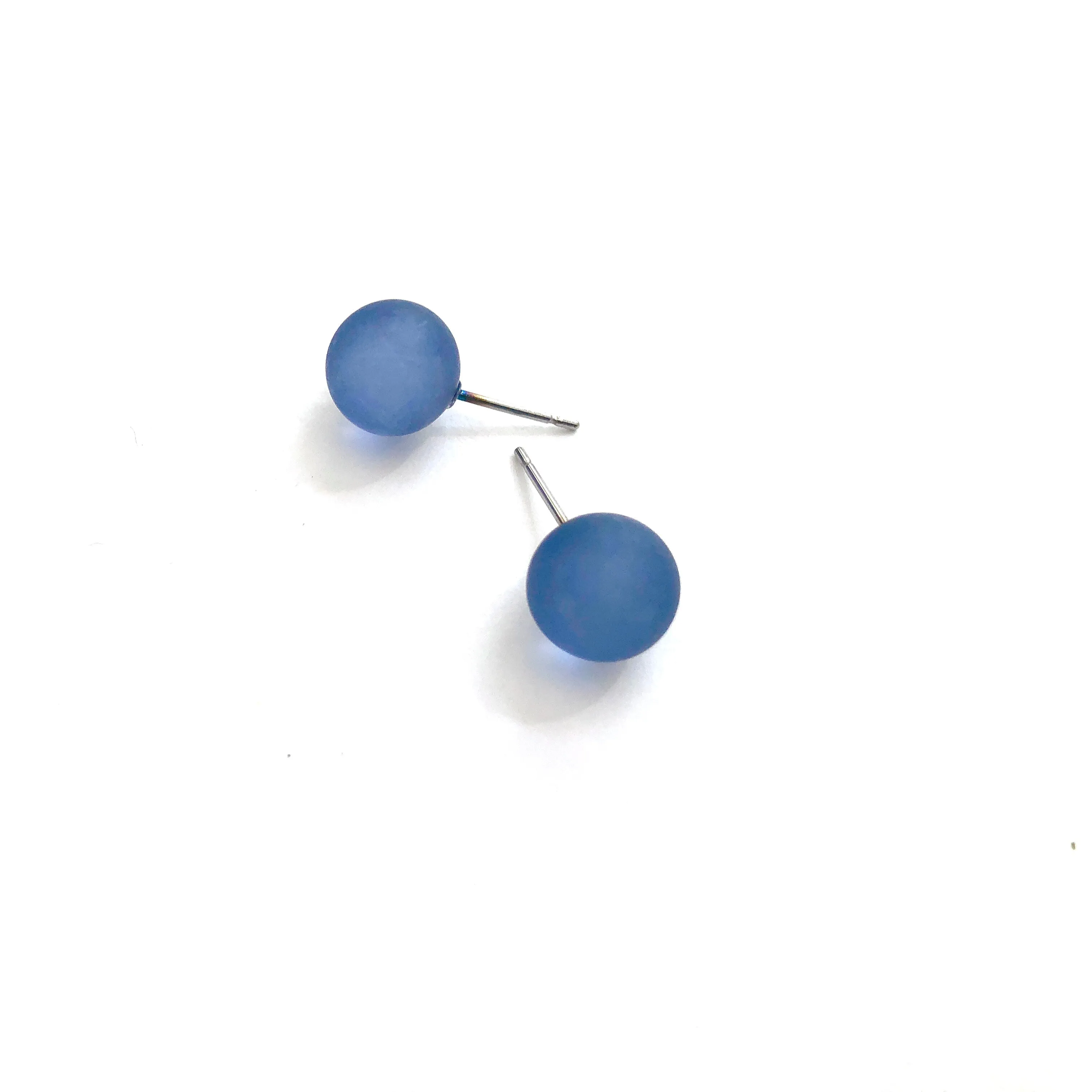 Denim Blue Frosted Lucite Ball Stud Earrings