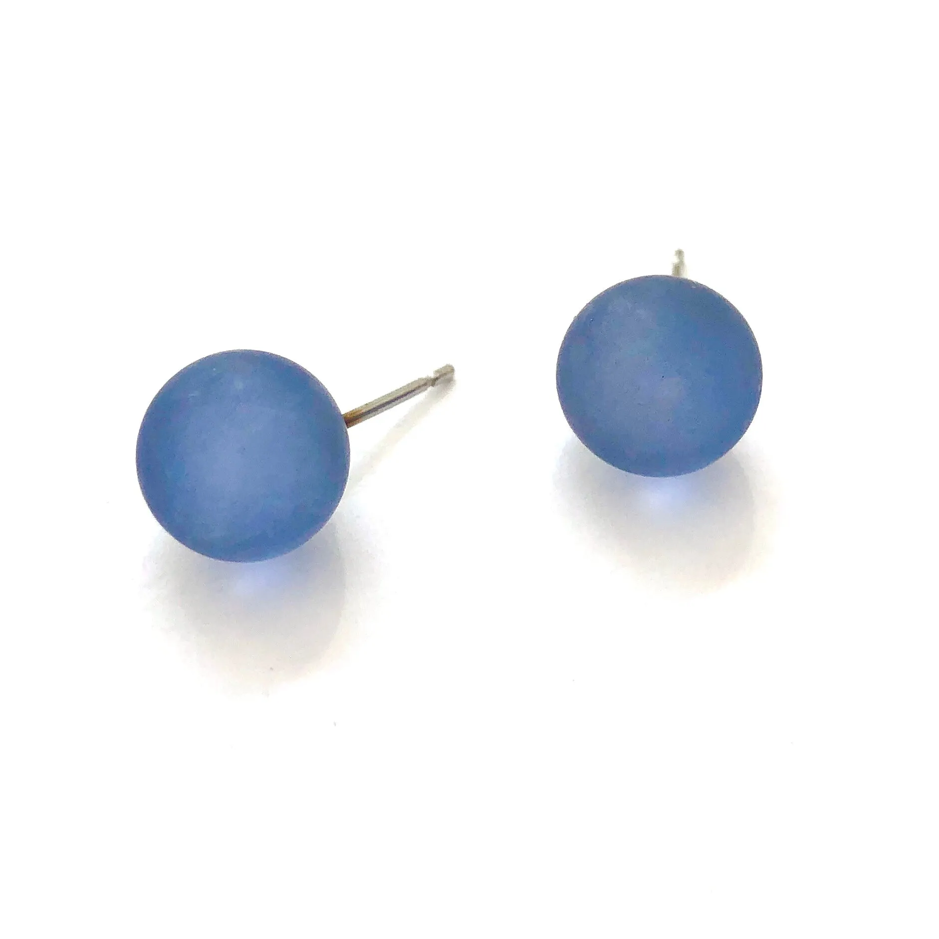 Denim Blue Frosted Lucite Ball Stud Earrings