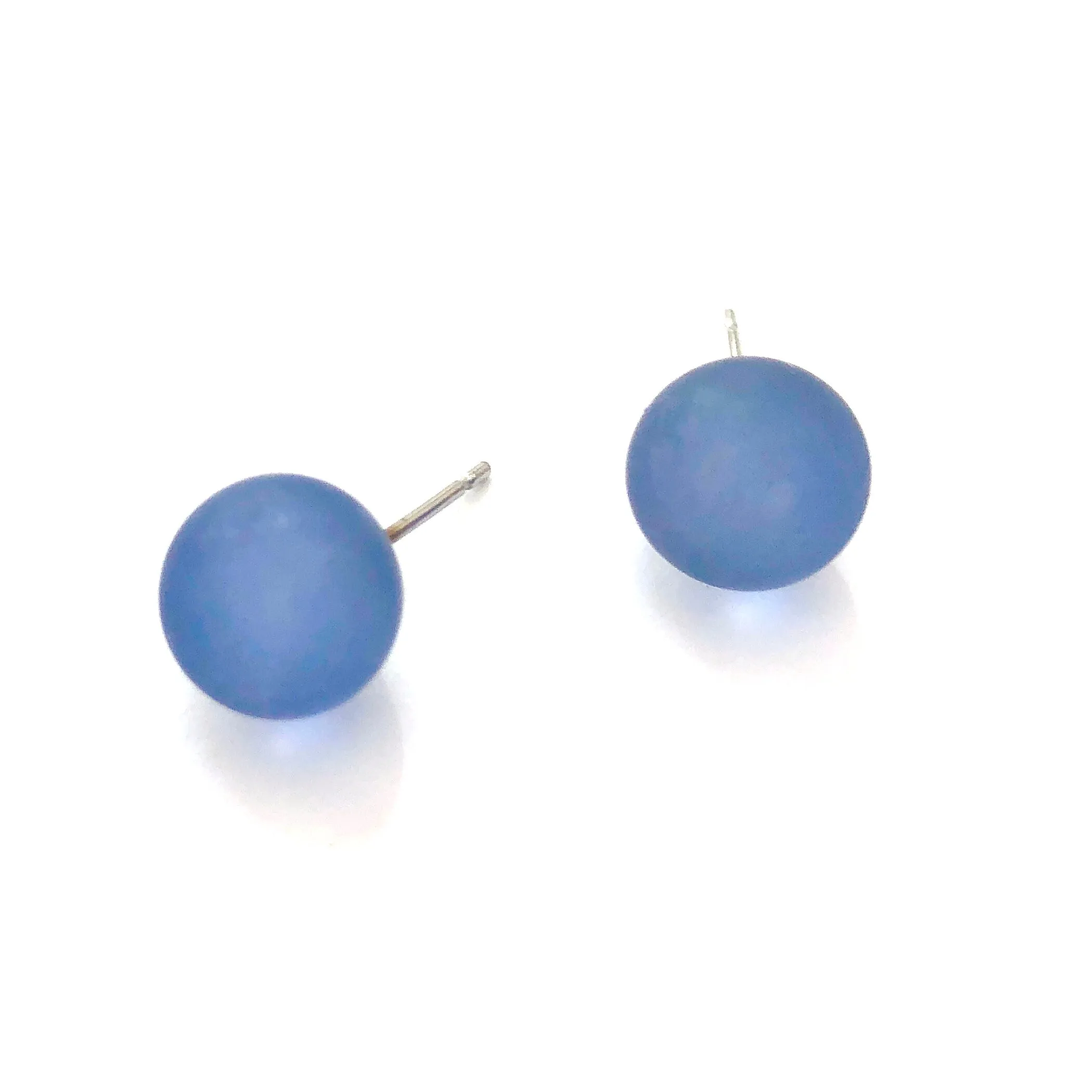 Denim Blue Frosted Lucite Ball Stud Earrings