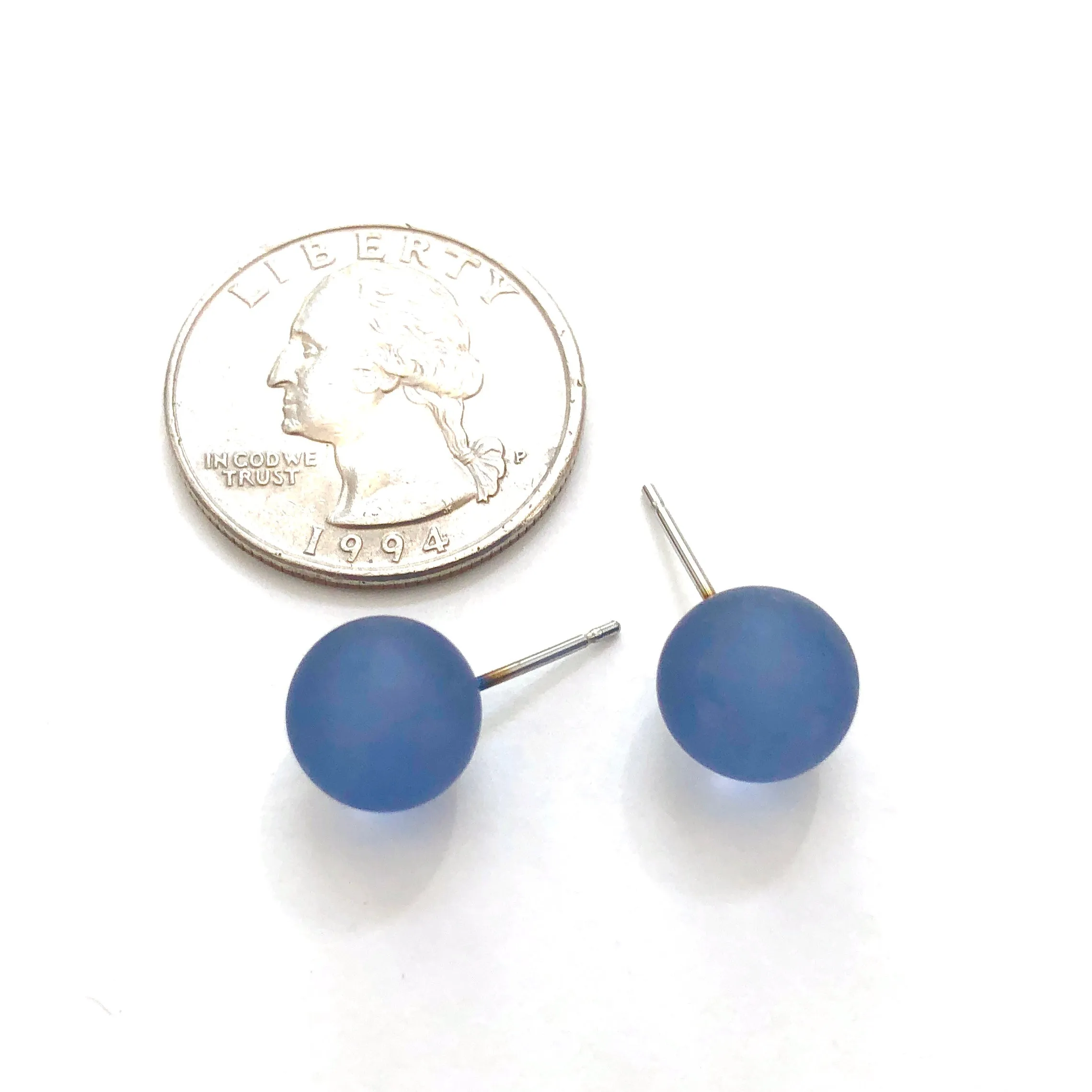 Denim Blue Frosted Lucite Ball Stud Earrings