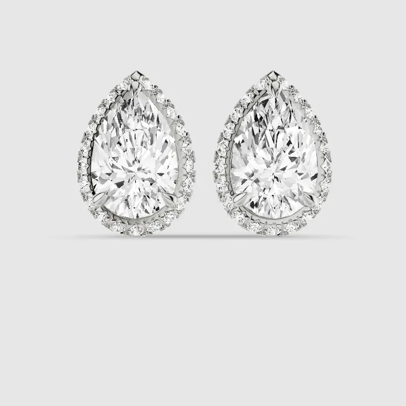 Donut Halo Lab Grown Diamond Studs-Pear