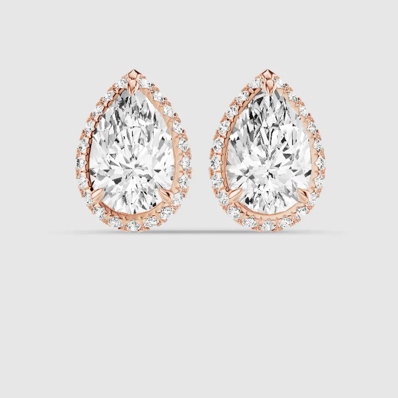 Donut Halo Lab Grown Diamond Studs-Pear