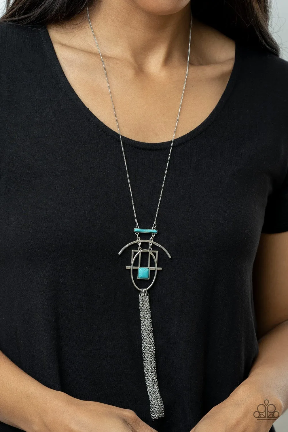 Eco Echoes Turquoise Blue Stone and Silver Necklace - Paparazzi Accessories