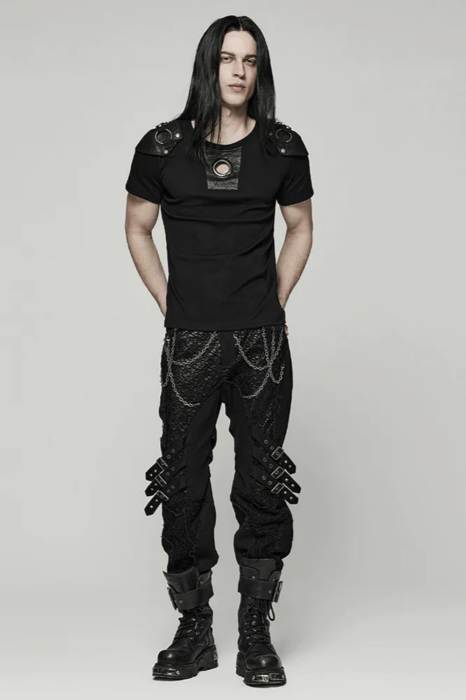 Edgy Gothic Black Trousers With Buckles And Chains Accent