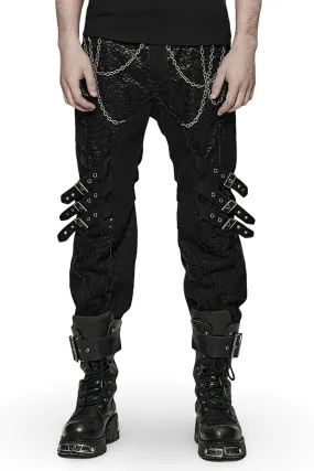 Edgy Gothic Black Trousers With Buckles And Chains Accent