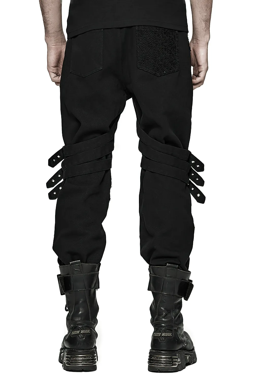 Edgy Gothic Black Trousers With Buckles And Chains Accent