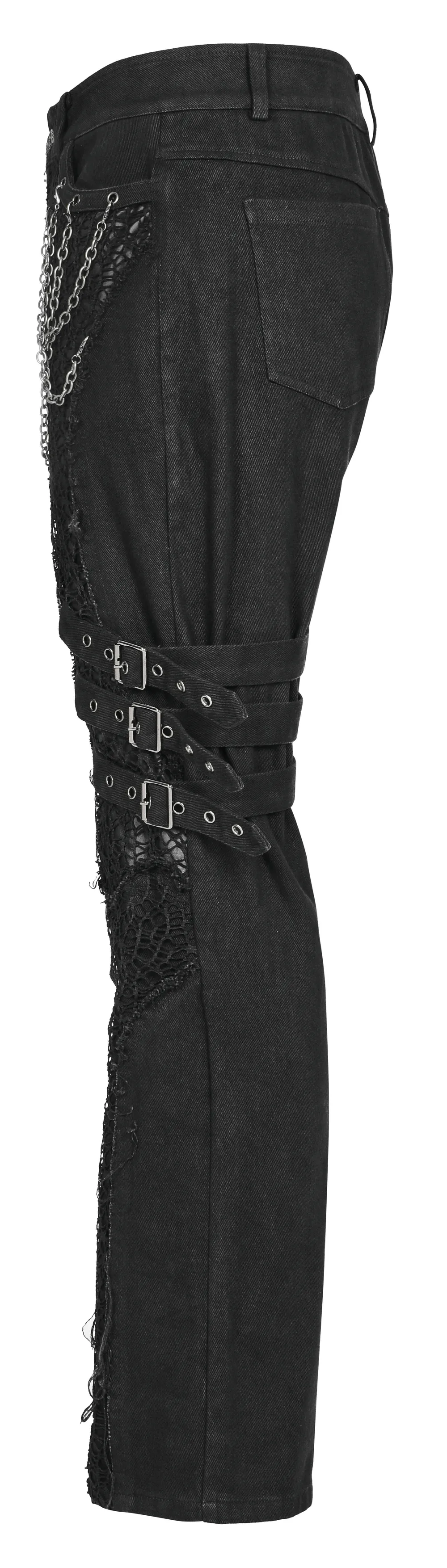 Edgy Gothic Black Trousers With Buckles And Chains Accent