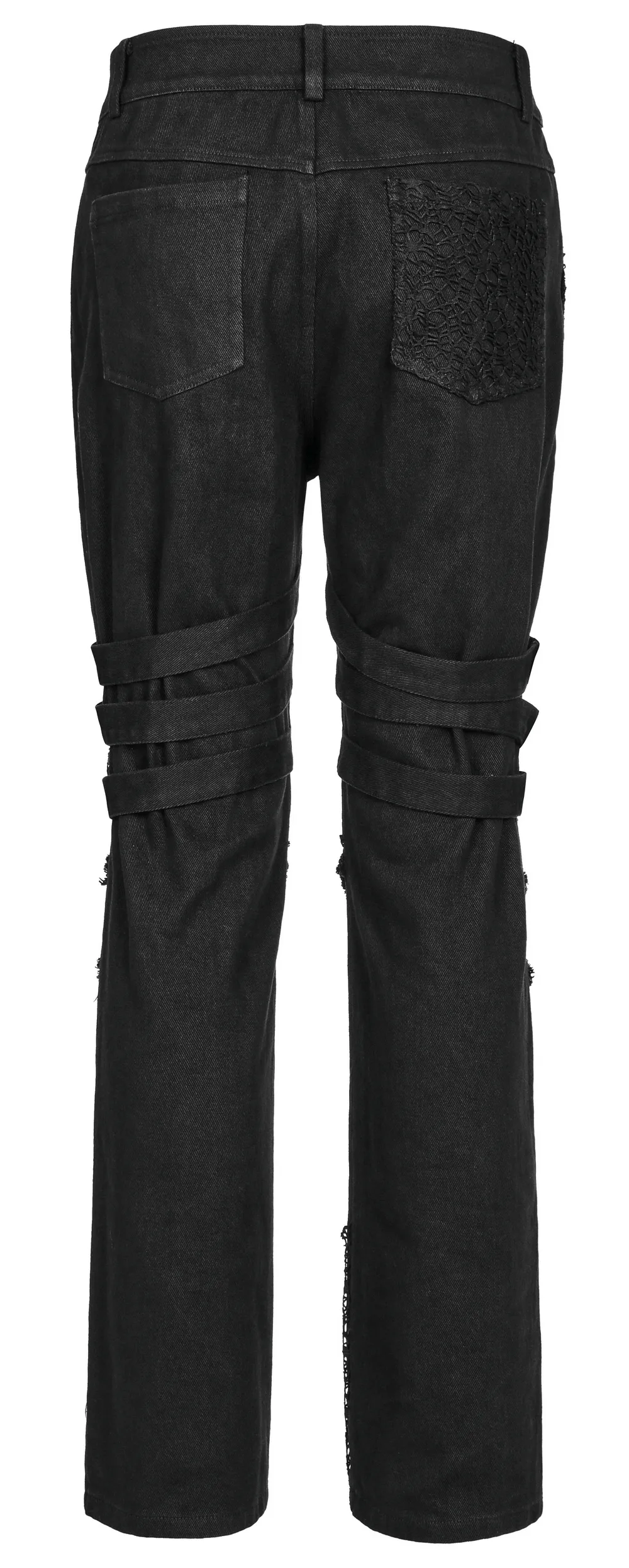 Edgy Gothic Black Trousers With Buckles And Chains Accent