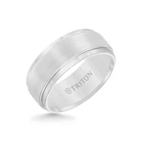 EDWARD Raised Brush Finished Center White Tungsten Carbide Comfort Fit Band with Polished Step Edges by Triton Rings - 9 mm