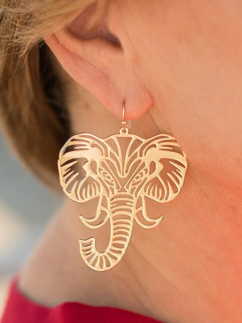 Elephant Face Earrings - Gold