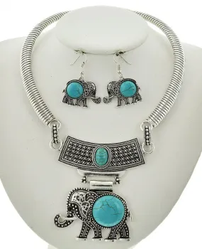 Elephant Themed Statement Necklace with Matching Earrings - LAST ONE