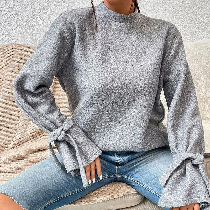 elveswallet Chic Cuffs Turtleneck Gray Top