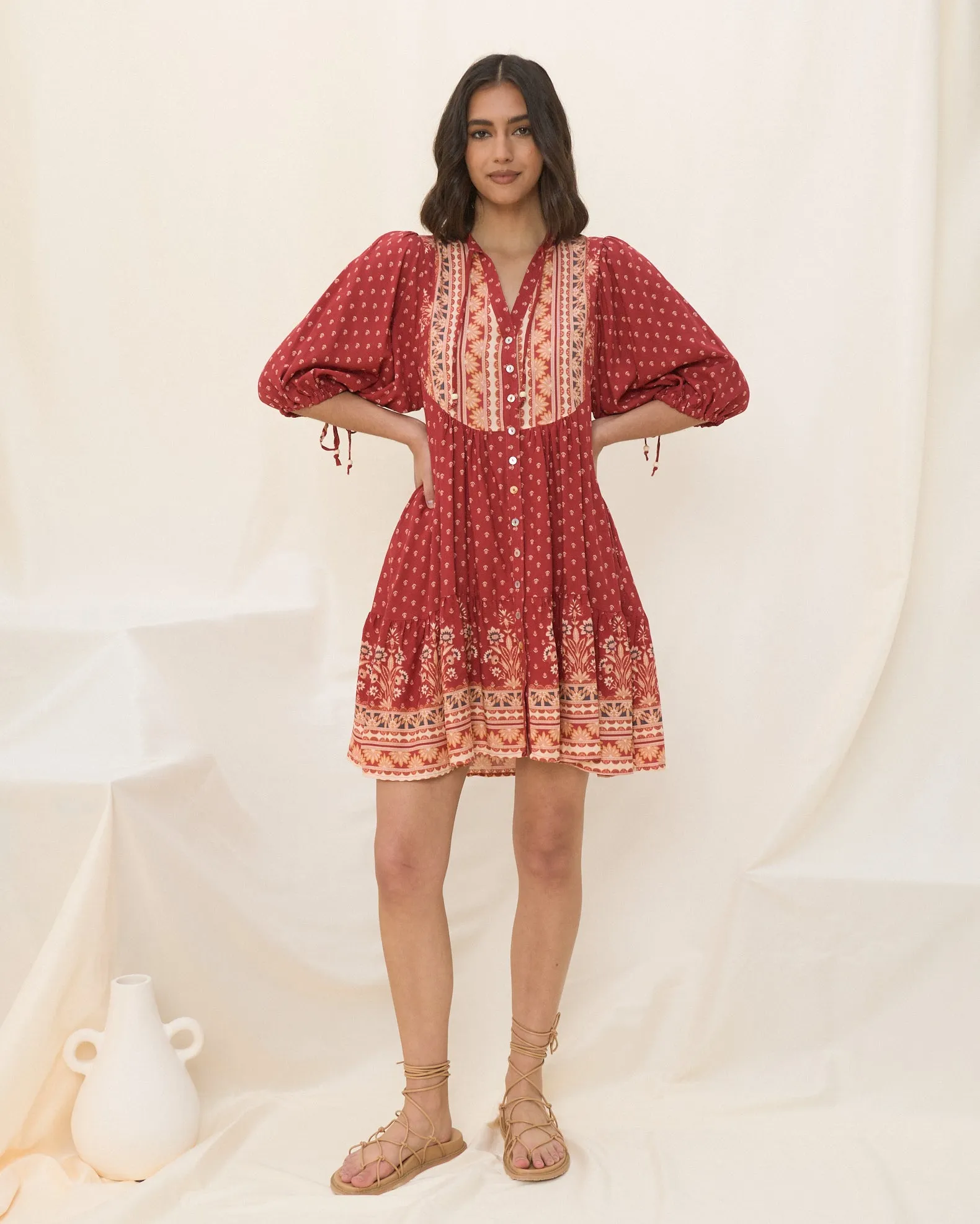 Ember Red Boho Button Down Mini Dress