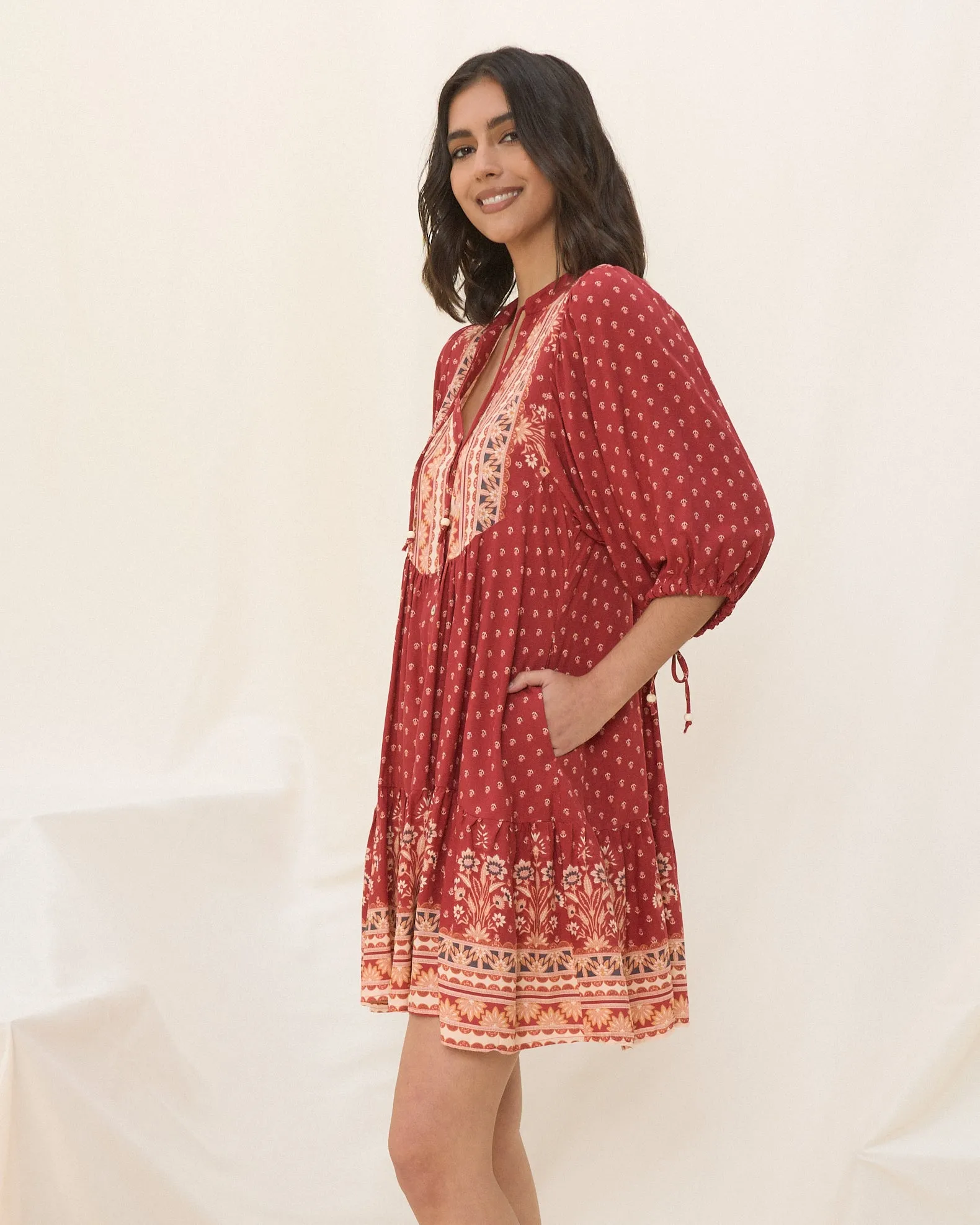 Ember Red Boho Button Down Mini Dress