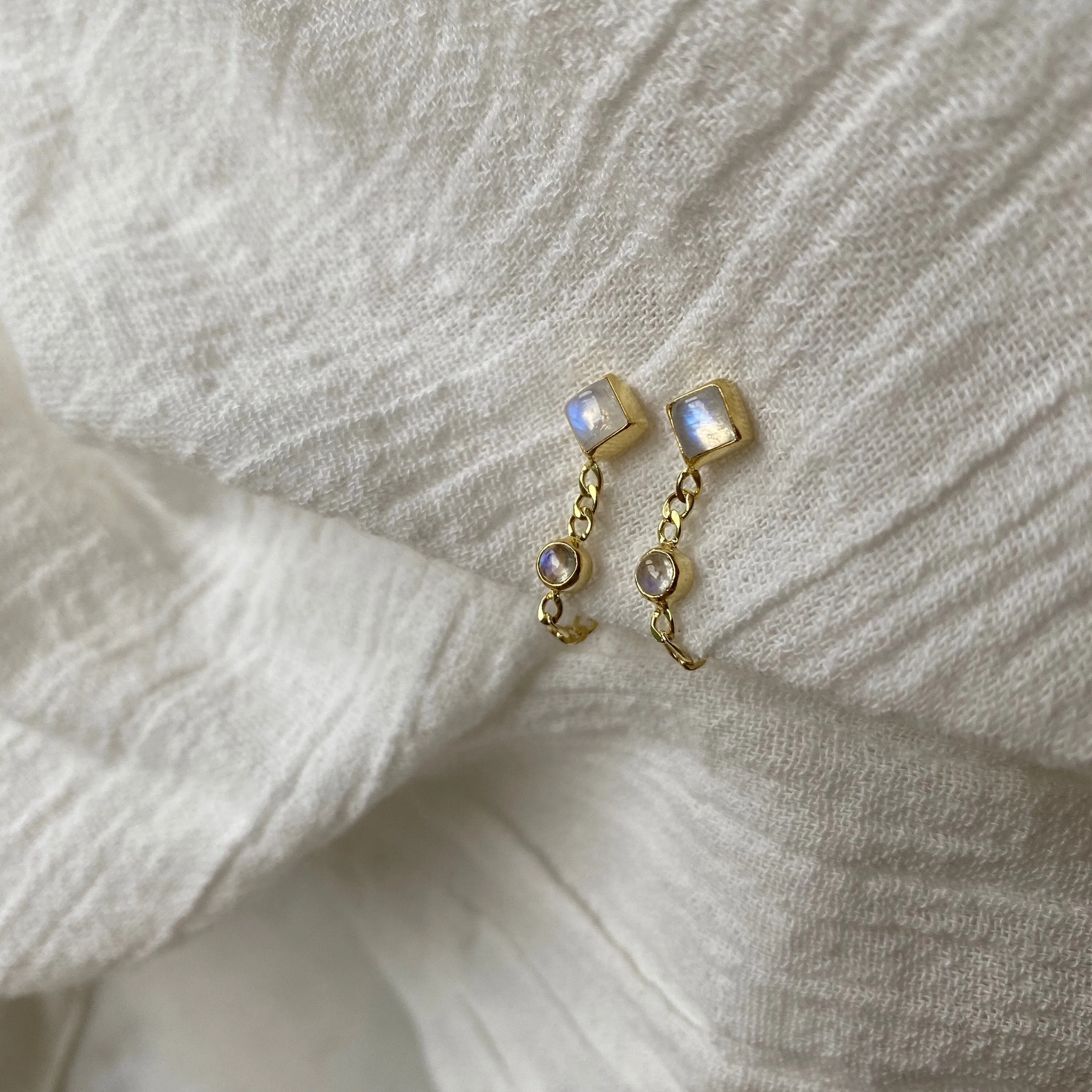 Evie Gold Rainbow Moonstone Studs