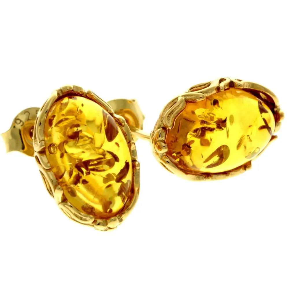 Genuine Baltic Amber and 925 Sterling Silver Gold Plated with 1 micron of 22 carat gold Studs Earrings - MG011