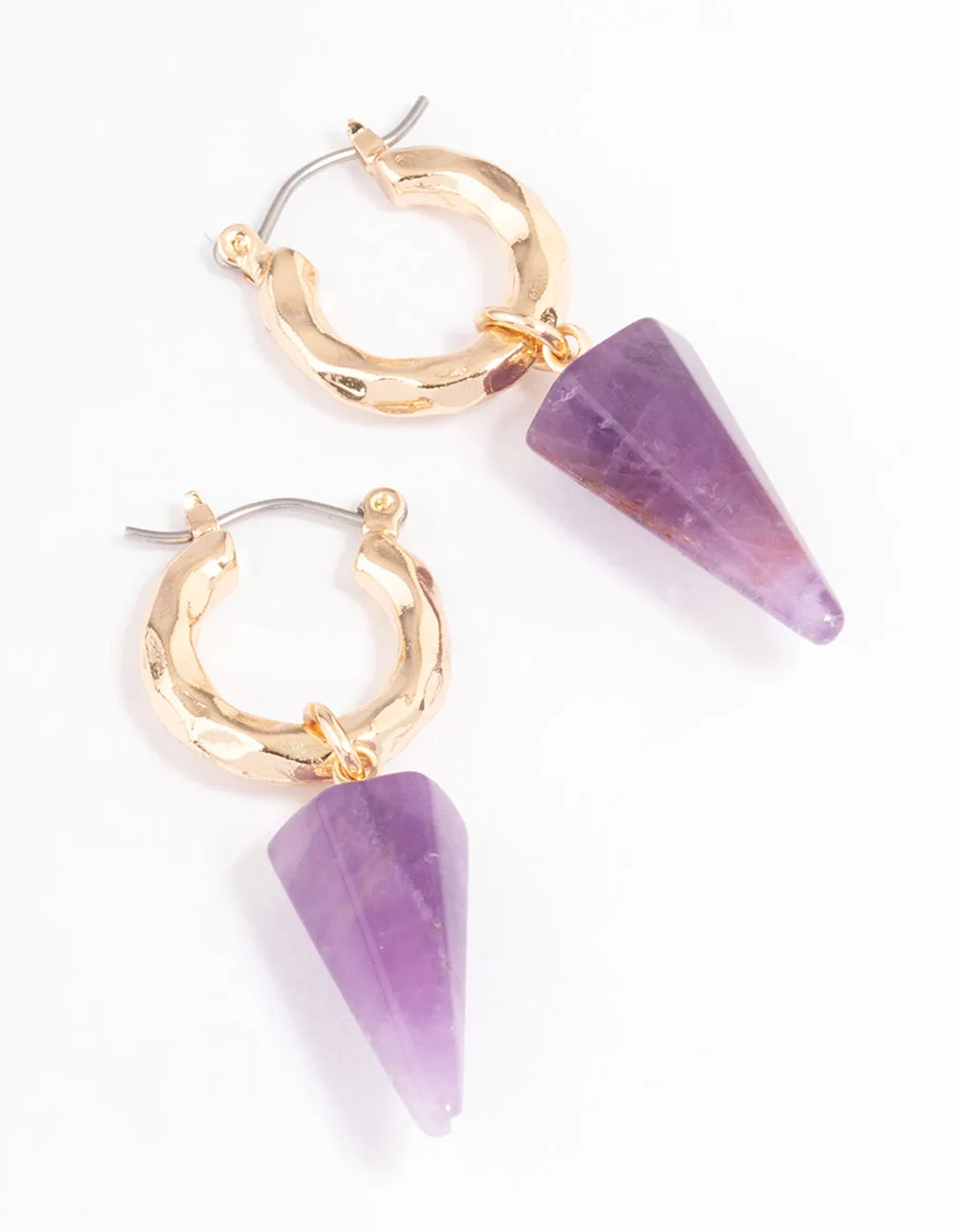 Gold Amethyst Triangle Hoop Earrings