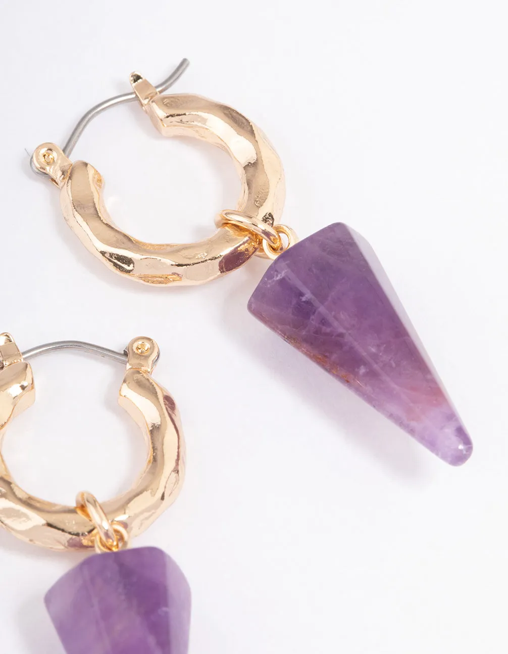 Gold Amethyst Triangle Hoop Earrings