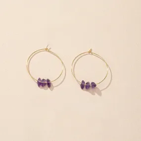 Gold Hoop Earrings with Amethyst Stone Beads jlt11802