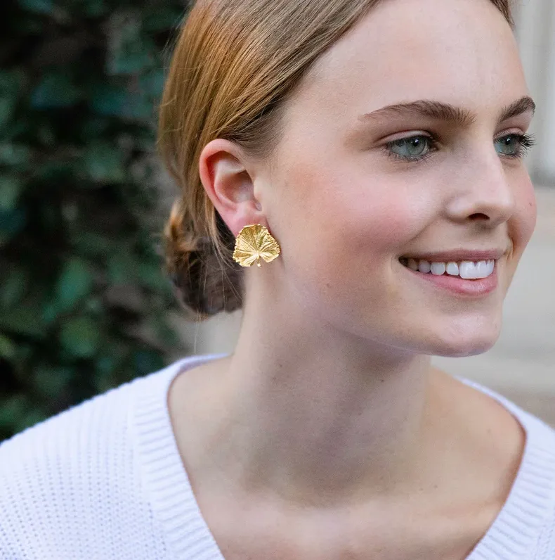 Gold Lilypad Studs Earrings