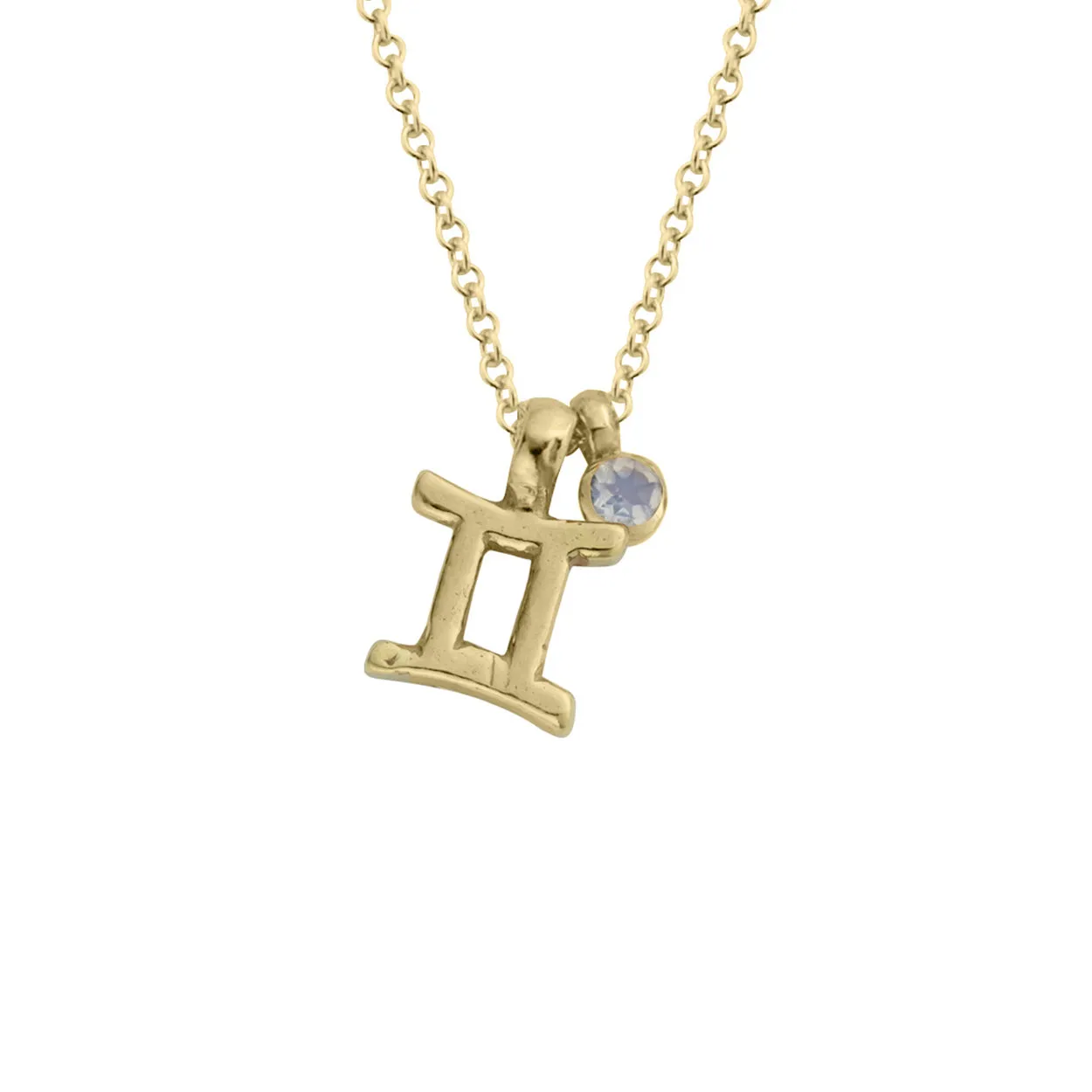 Gold Mini Gemini Horoscope & Moonstone Birthstone Necklace