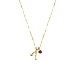 Gold Mini Leo Horoscope & Ruby Birthstone Necklace