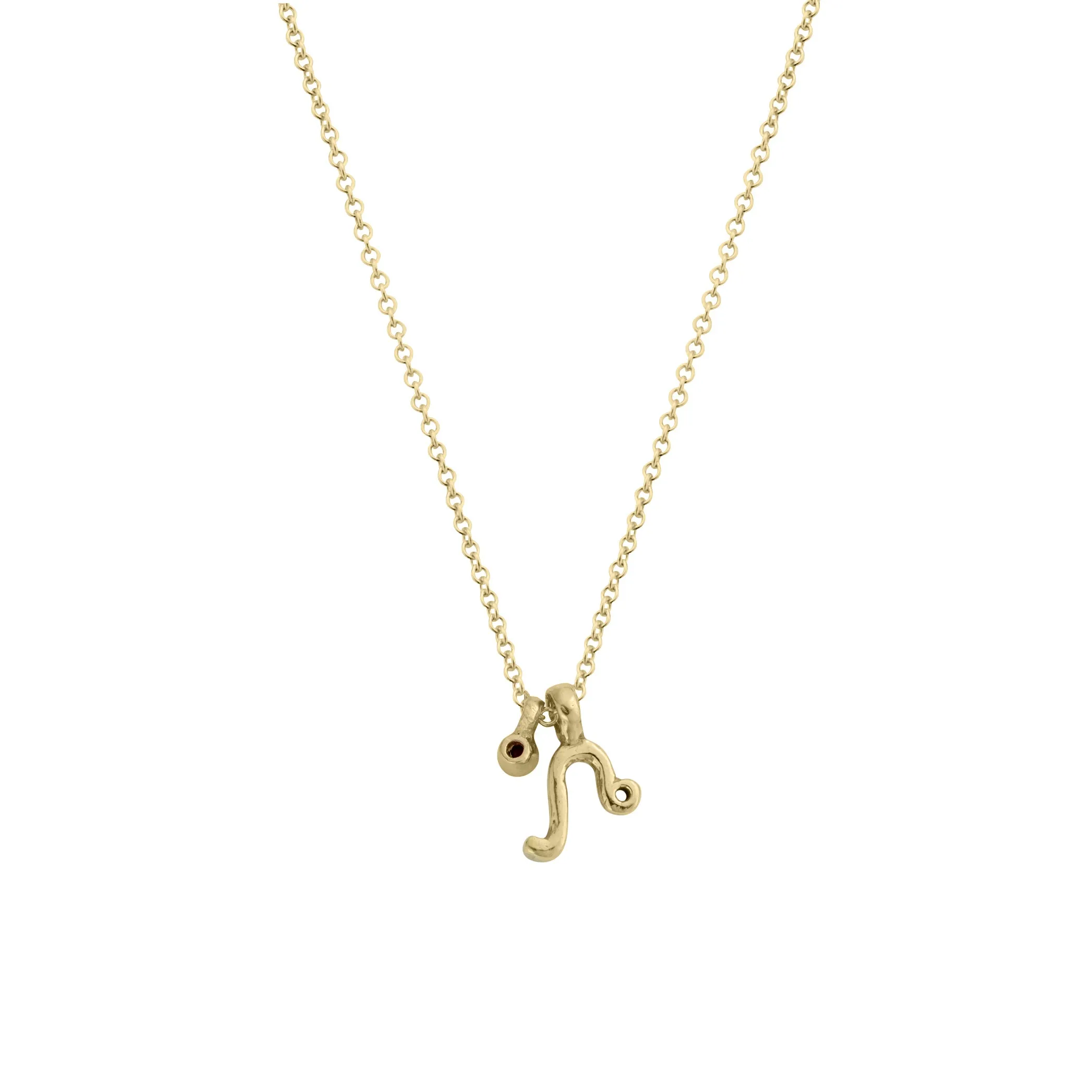 Gold Mini Leo Horoscope & Ruby Birthstone Necklace