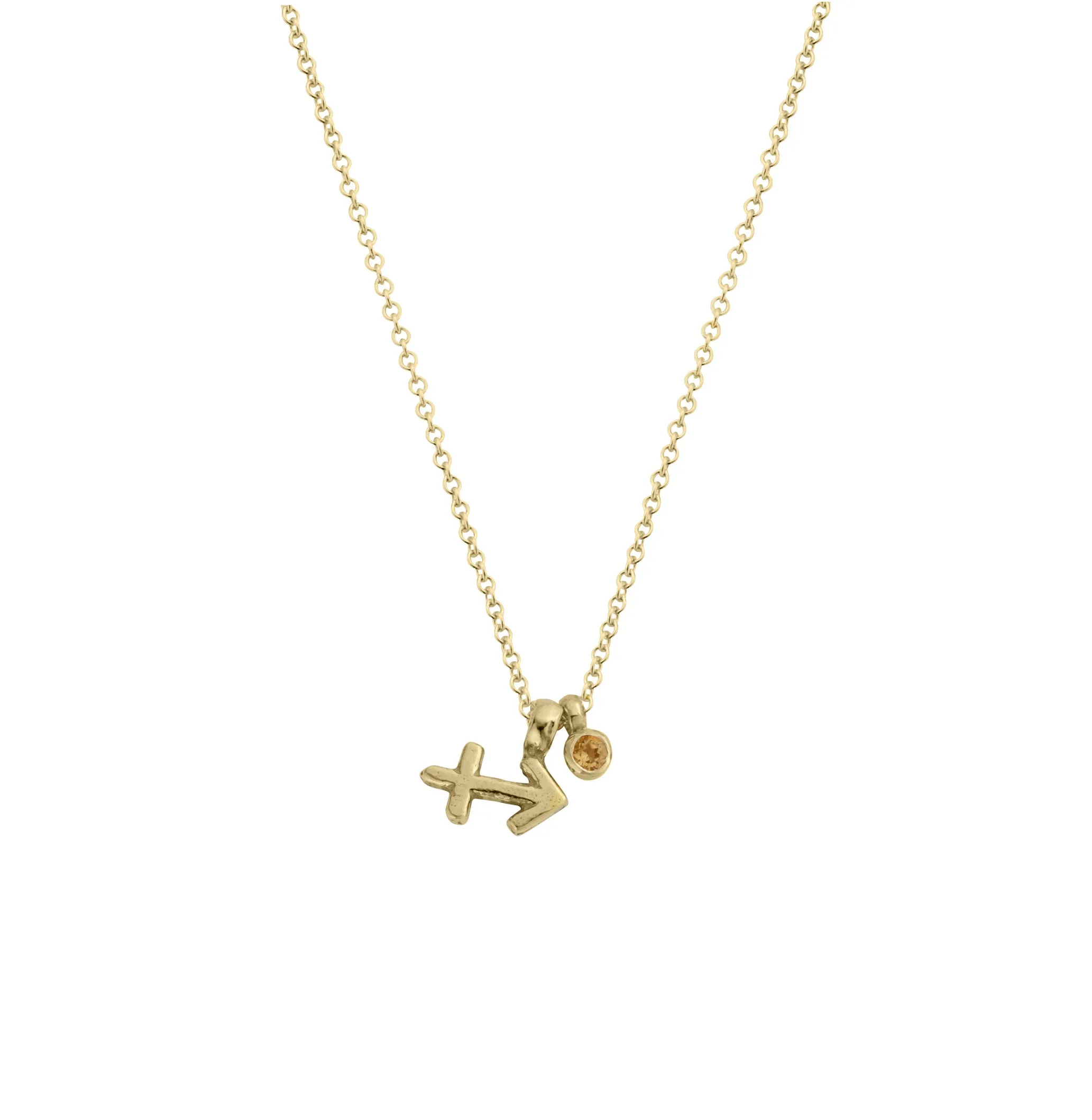 Gold Mini Sagittarius Horoscope & Citrine Birthstone Necklace