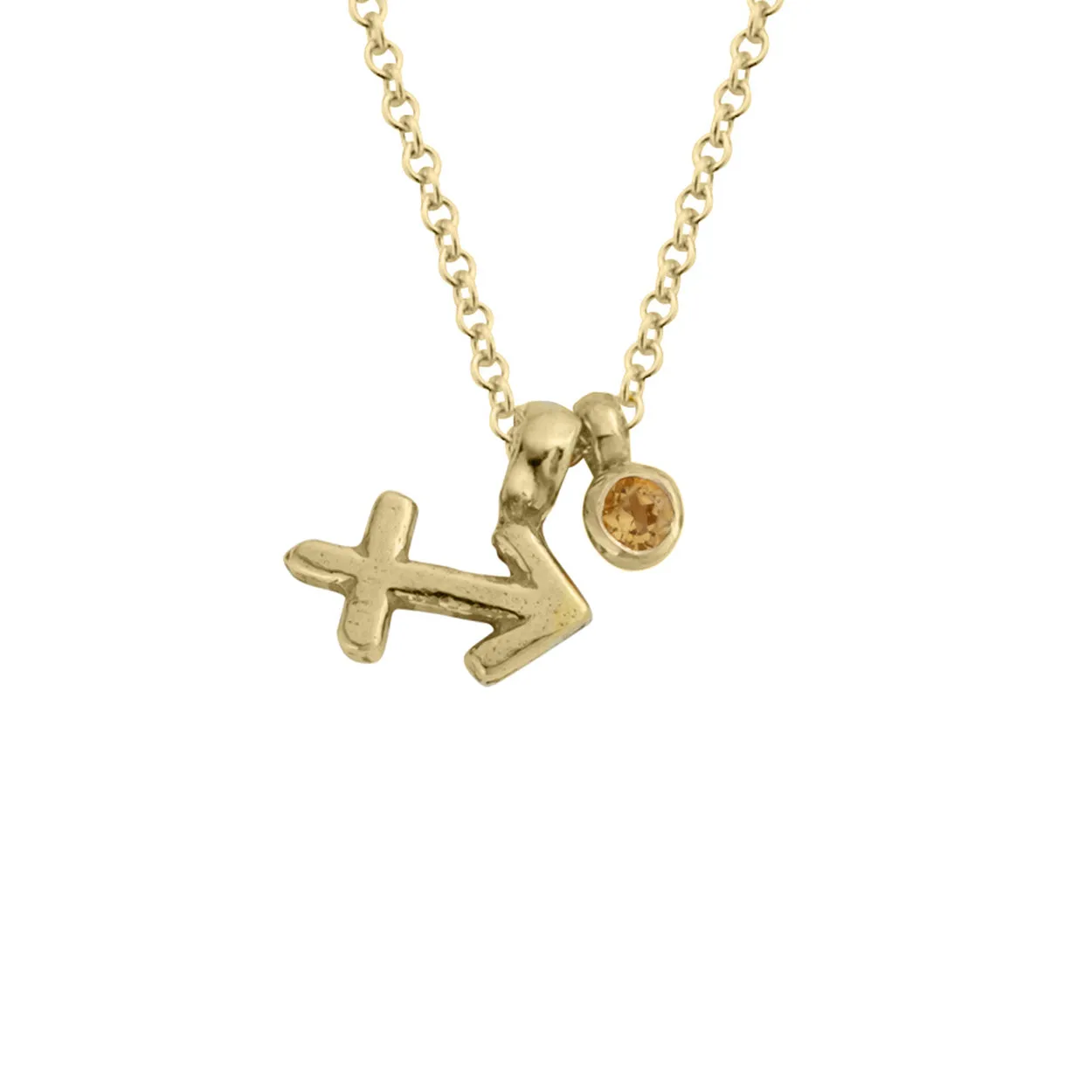 Gold Mini Sagittarius Horoscope & Citrine Birthstone Necklace