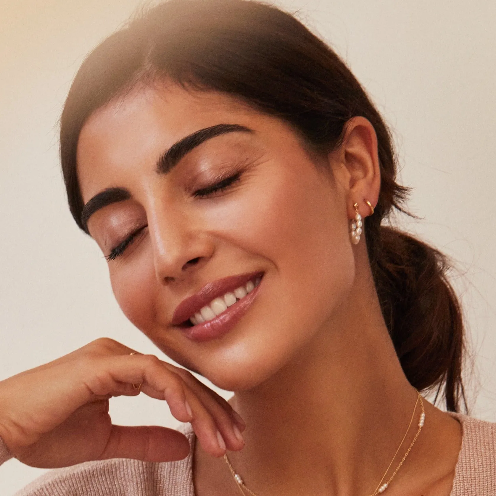 Gold Seed Pearl Hoop Earrings