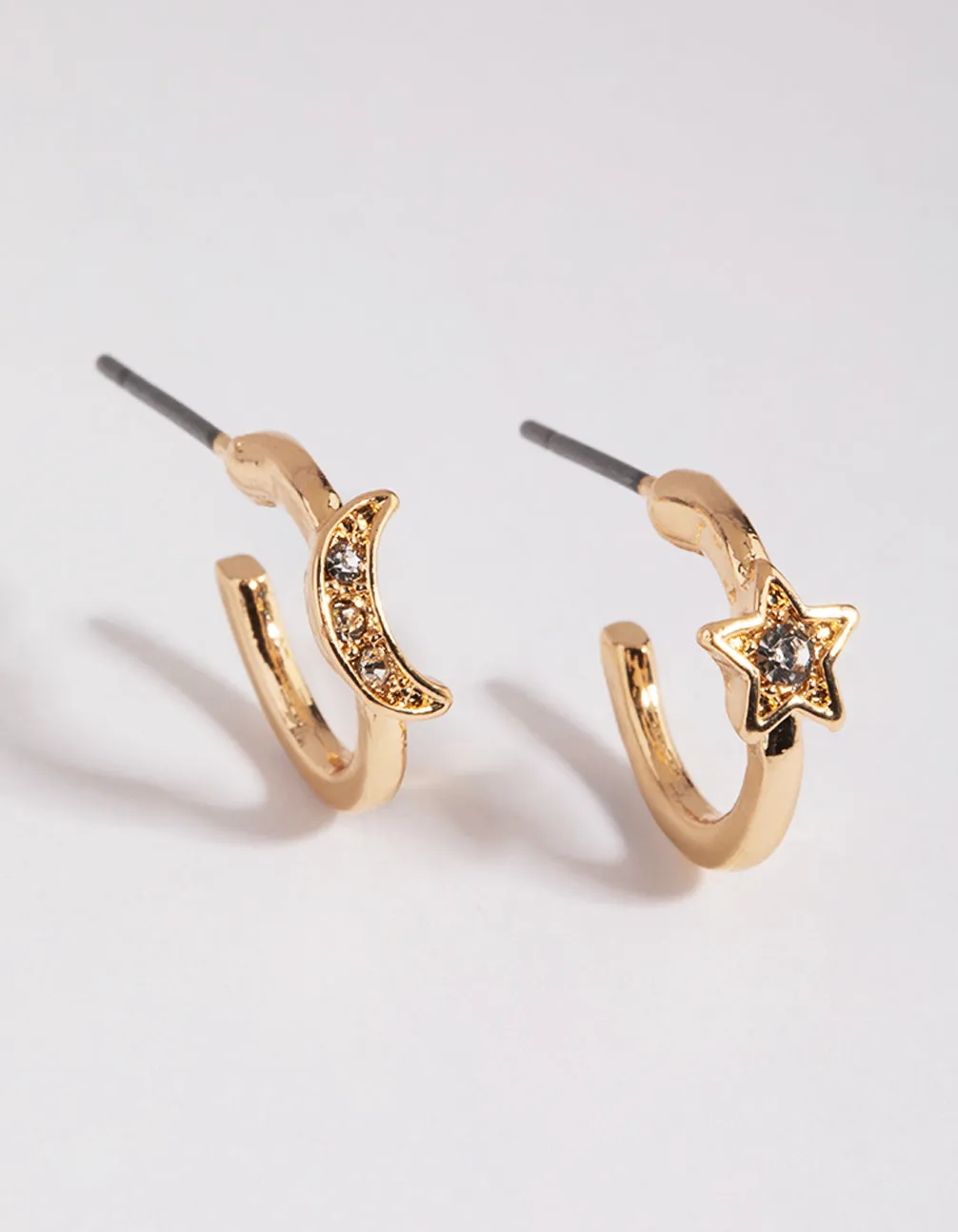 Gold Star & Moon Huggie Hoop Earrings